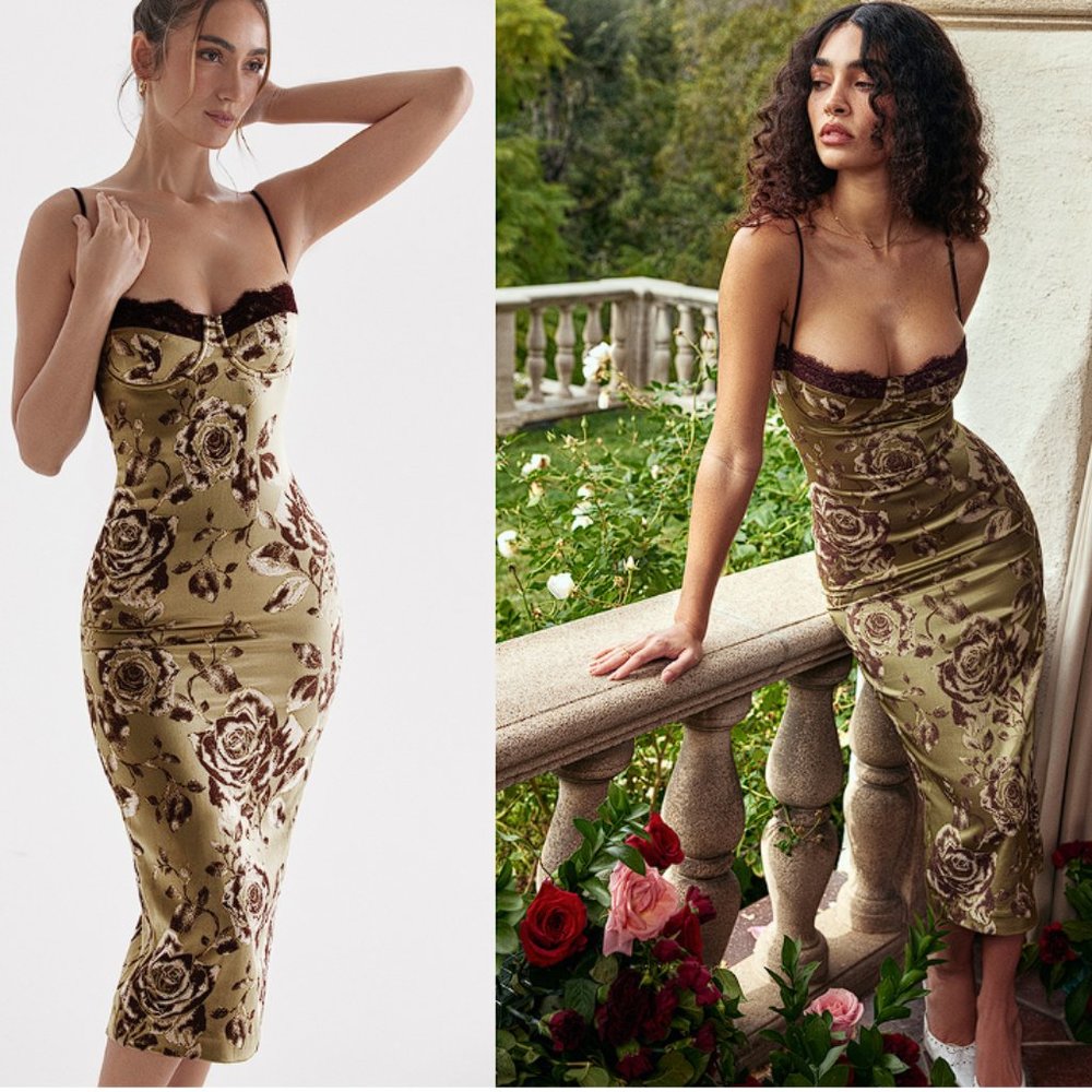 HOUSE OF CB 'Cassia' Floral Print Midi Dress NWOT